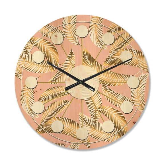 Designart 'Retro Golden Foliage IV' Mid-Century Modern Wood Wall Clock