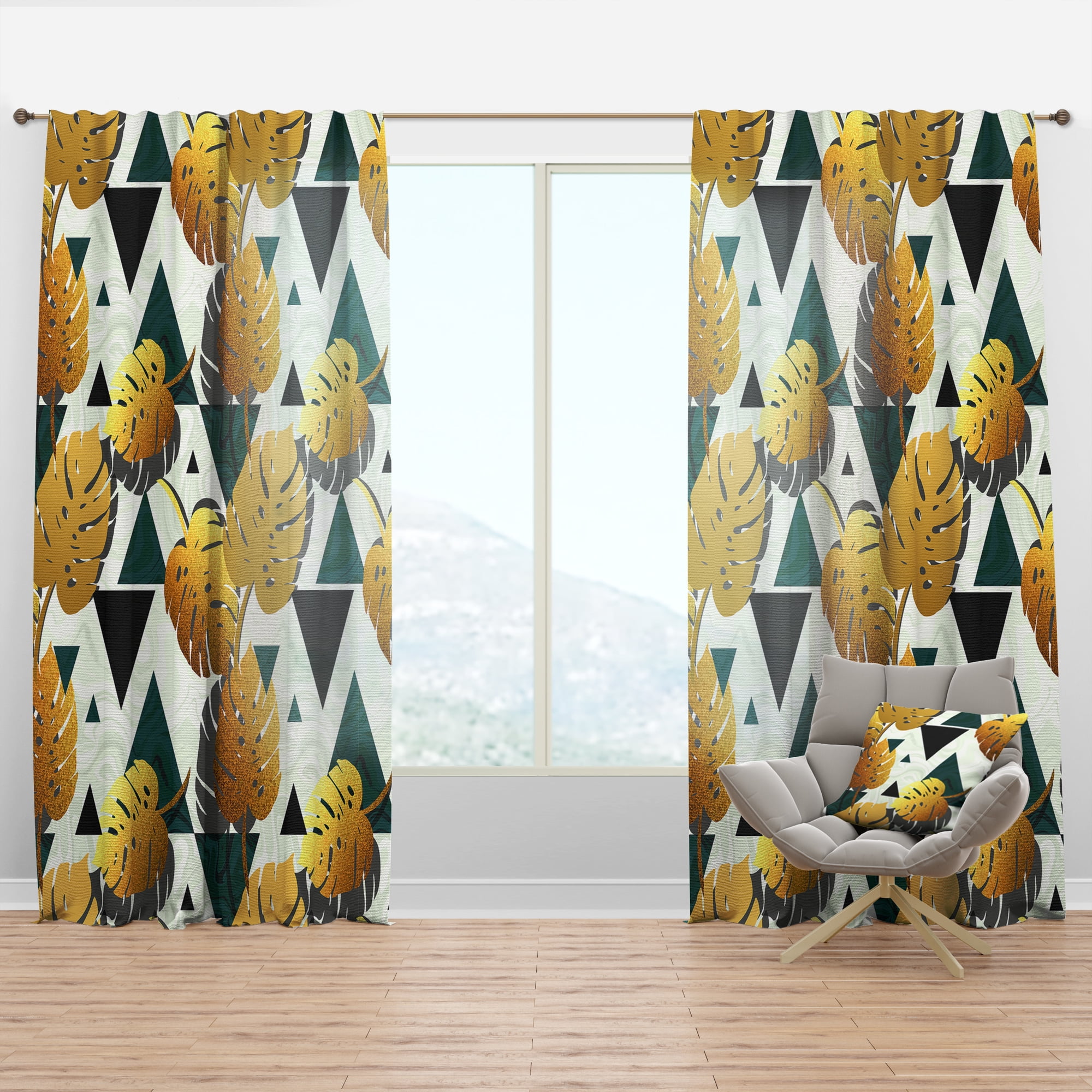Designart 'Retro Golden Foliage V' Mid-Century Modern Curtain Panel