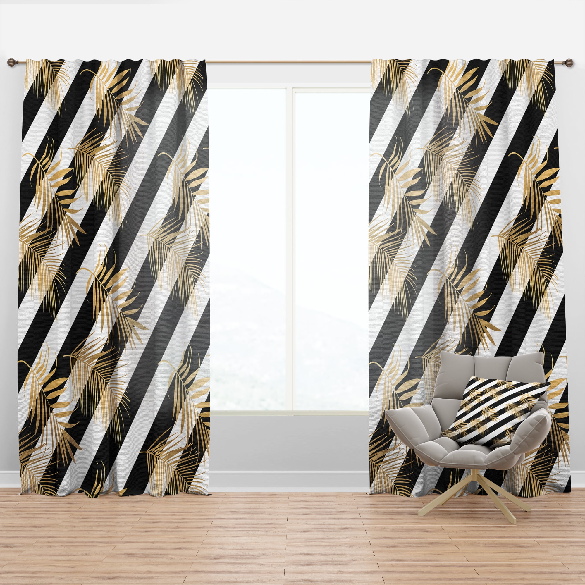 Designart 'Retro Golden Foliage VII' Mid-Century Modern Curtain Panel