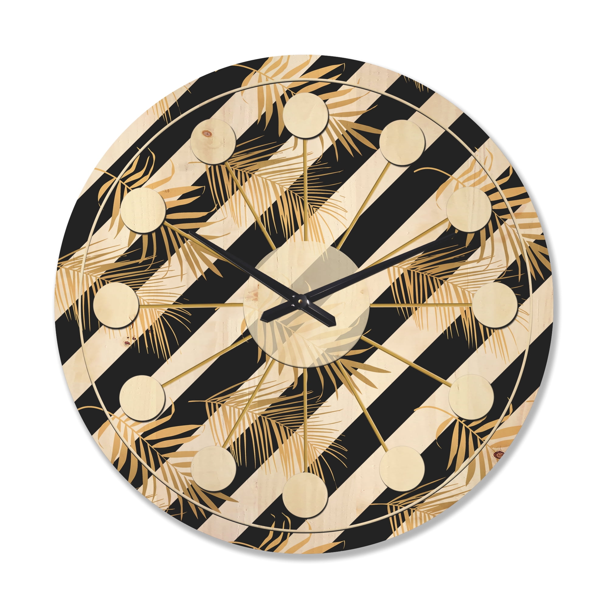 Designart 'Retro Golden Foliage VII' Mid-Century Modern Wood Wall Clock