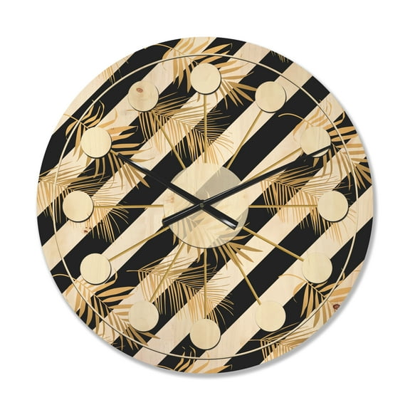 Designart 'Retro Golden Foliage VII' Mid-Century Modern Wood Wall Clock