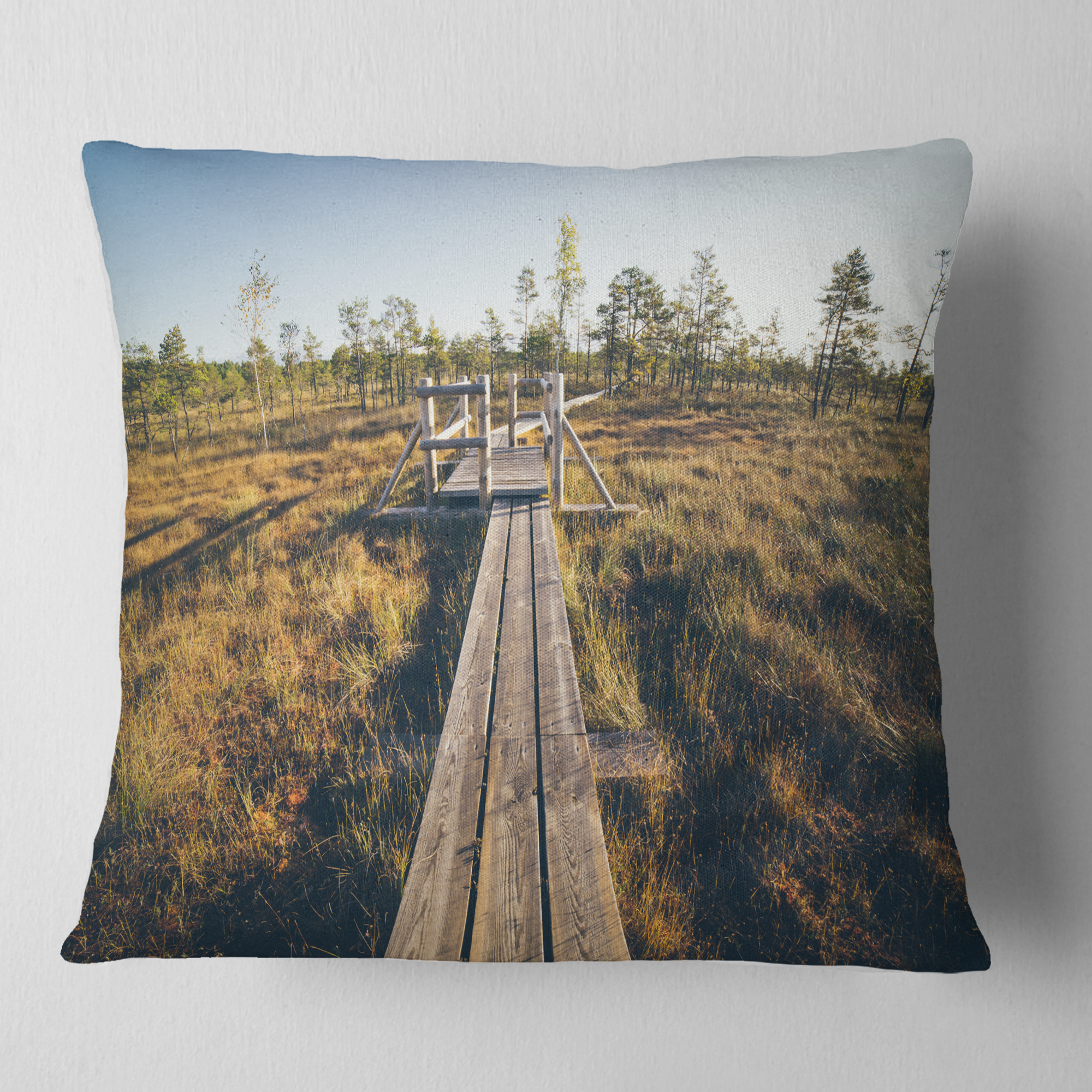 Designart Retro Grainy Film Look Footpath - Landscape Printed Throw Pillow - 16x16