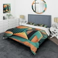 thumbnail image 1 of Designart "Retro Graphic Compositions II" Modern Geometric Bedding Covert Set - Abstract Geometric Blue Abstract Bed Set With 2 Shams, 1 of 6