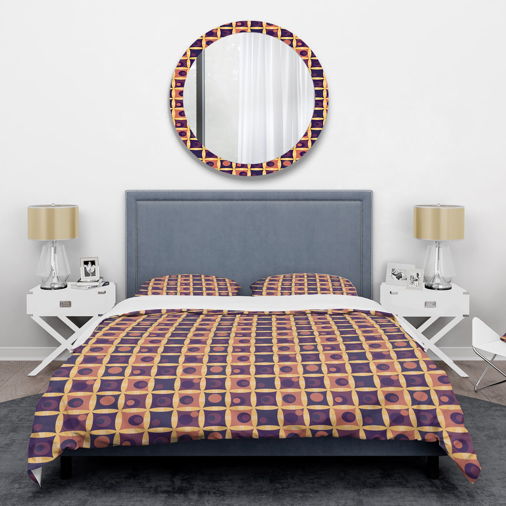 Designart 'Retro Grid in Orange' Mid-Century Modern Duvet Cover Set