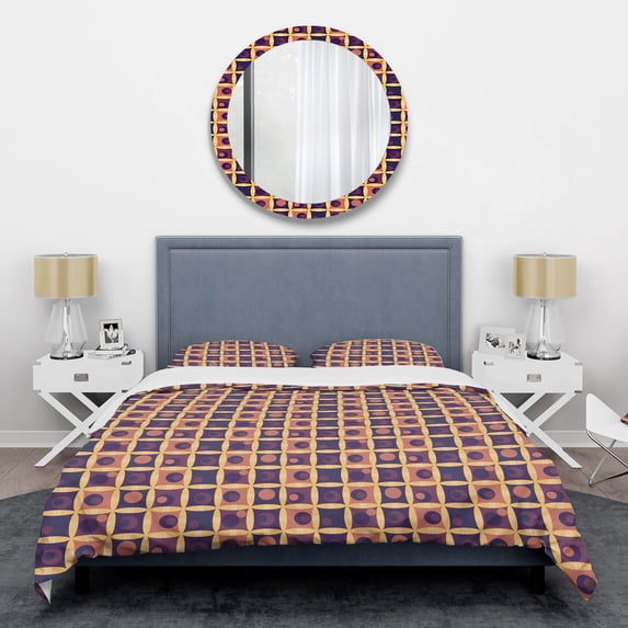 Designart 'Retro Grid in Orange' Mid-Century Modern Duvet Cover Set