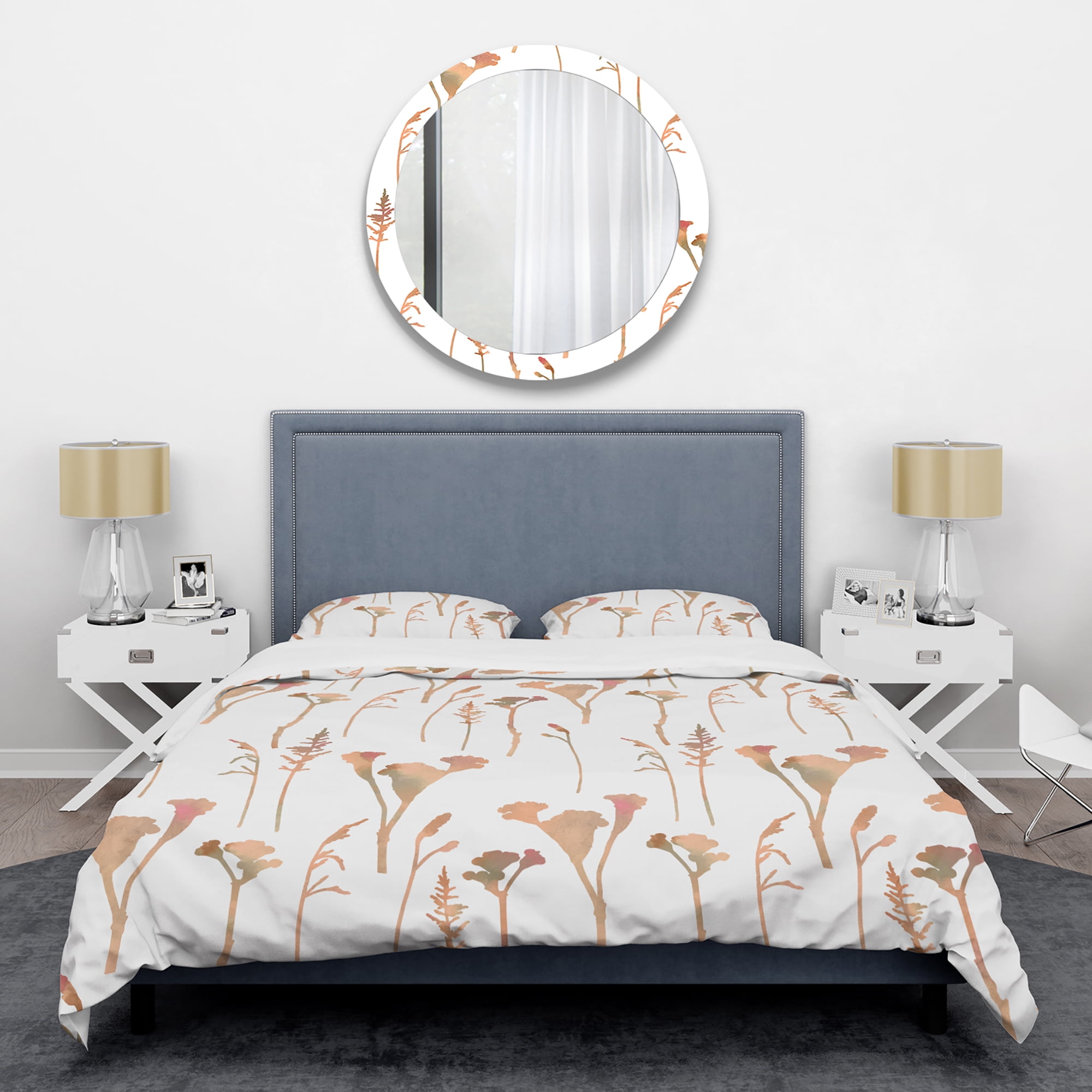Designart 'Retro Handdrawn Flowers I' Mid-Century Modern Duvet Cover Set