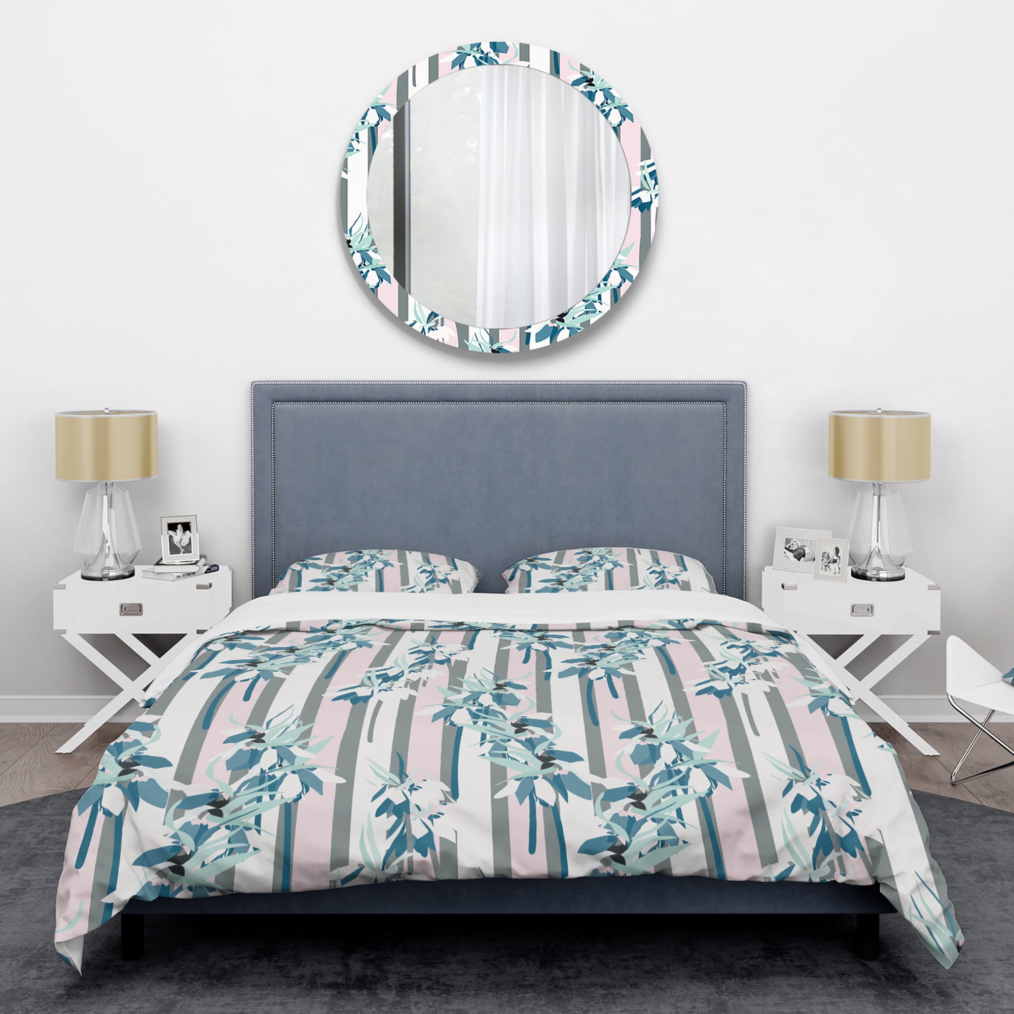 Designart 'Retro Handdrawn Lilies' Mid-Century Modern Duvet Cover Set