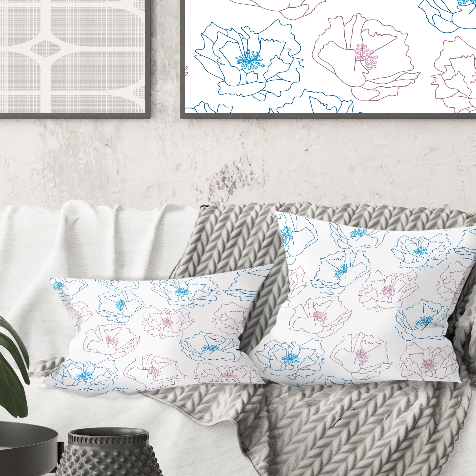 Designart Retro Handdrawn Poppies I' Mid-Century Modern Throw Pillow - 16x16