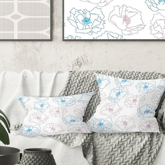 Designart Retro Handdrawn Poppies I' Mid-Century Modern Throw Pillow - 18x18