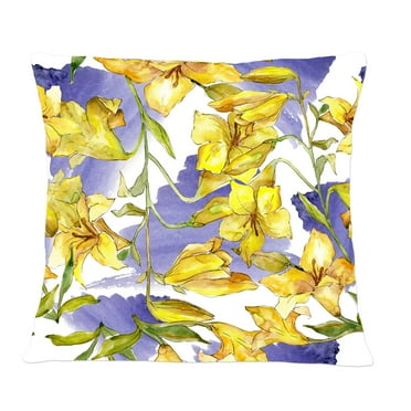 Designart Retro Handdrawn Poppies V' Mid-Century Modern Throw Pillow - 12x20