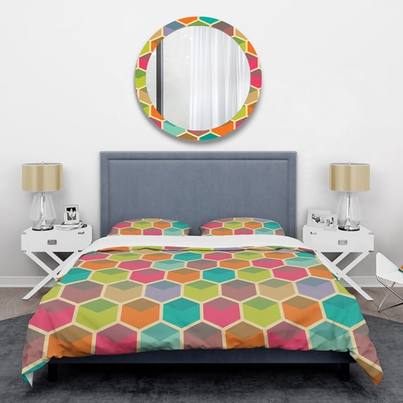 Designart 'Retro Hexagon Pattern I' Mid-Century Modern Duvet Cover Set