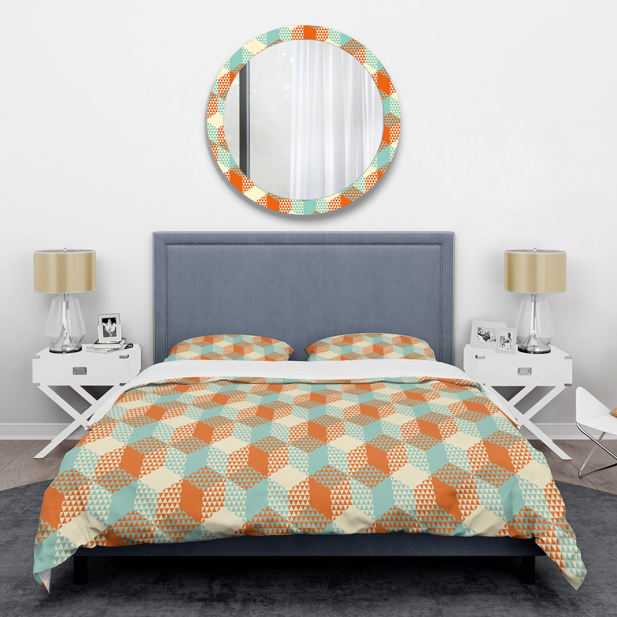 Designart 'Retro Hexagon Pattern VIII' Mid-Century Modern Duvet Cover Set