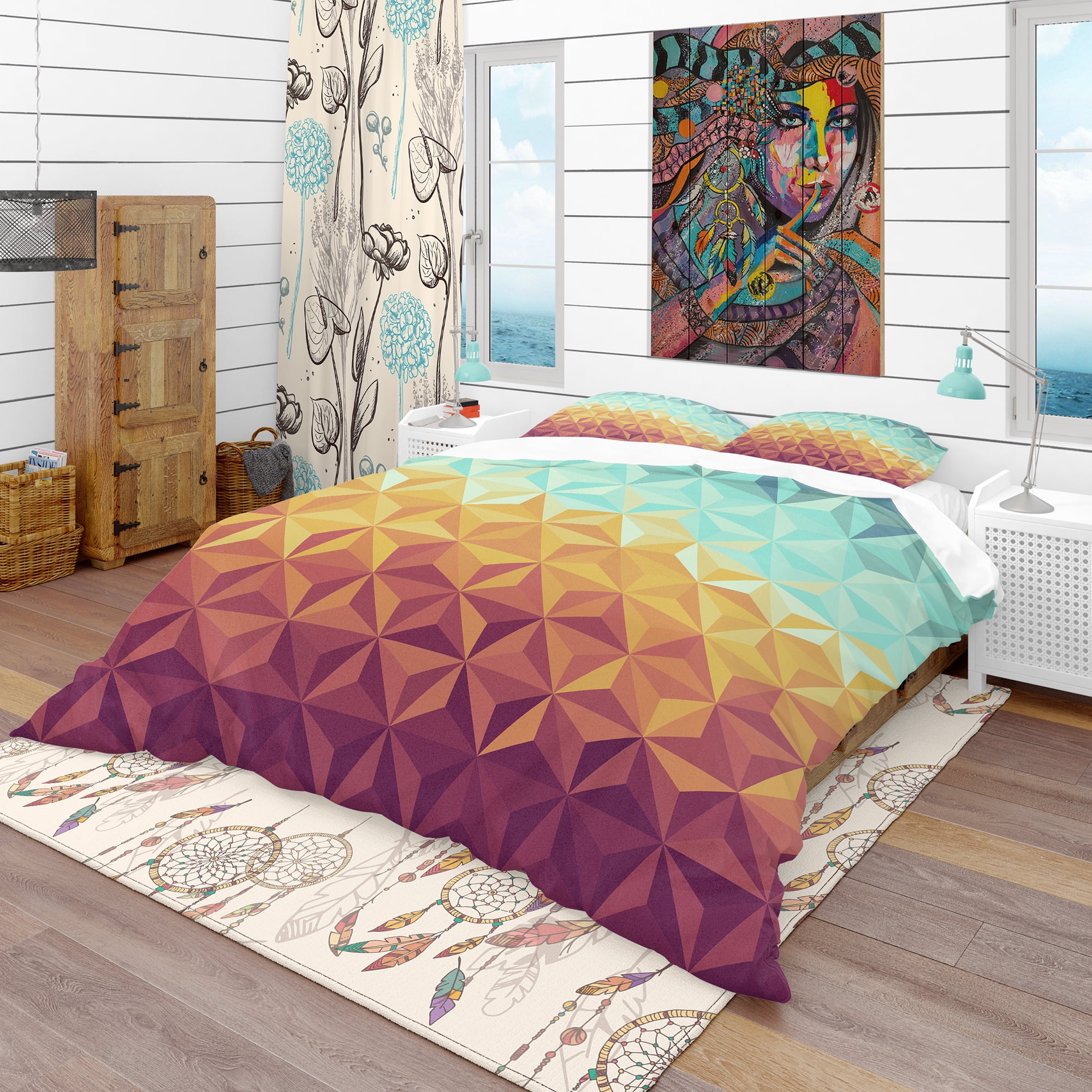 Designart 'Retro Hipsters Geometric Pattern' Vintage Duvet Cover Set