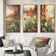 thumbnail image 1 of Designart "Retro Illustration Blooming Red Tulips III" Wildflowers Framed Wall Art Set Of 3 - Red Traditional Frame Canvas Set For Living Room Decor, 1 of 6