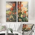 thumbnail image 1 of Designart "Retro Illustration Blooming Red Tulips III" Wildflowers Wall Art Set Of 2 - Traditional Red Wall Decor Set Of 2, 1 of 6