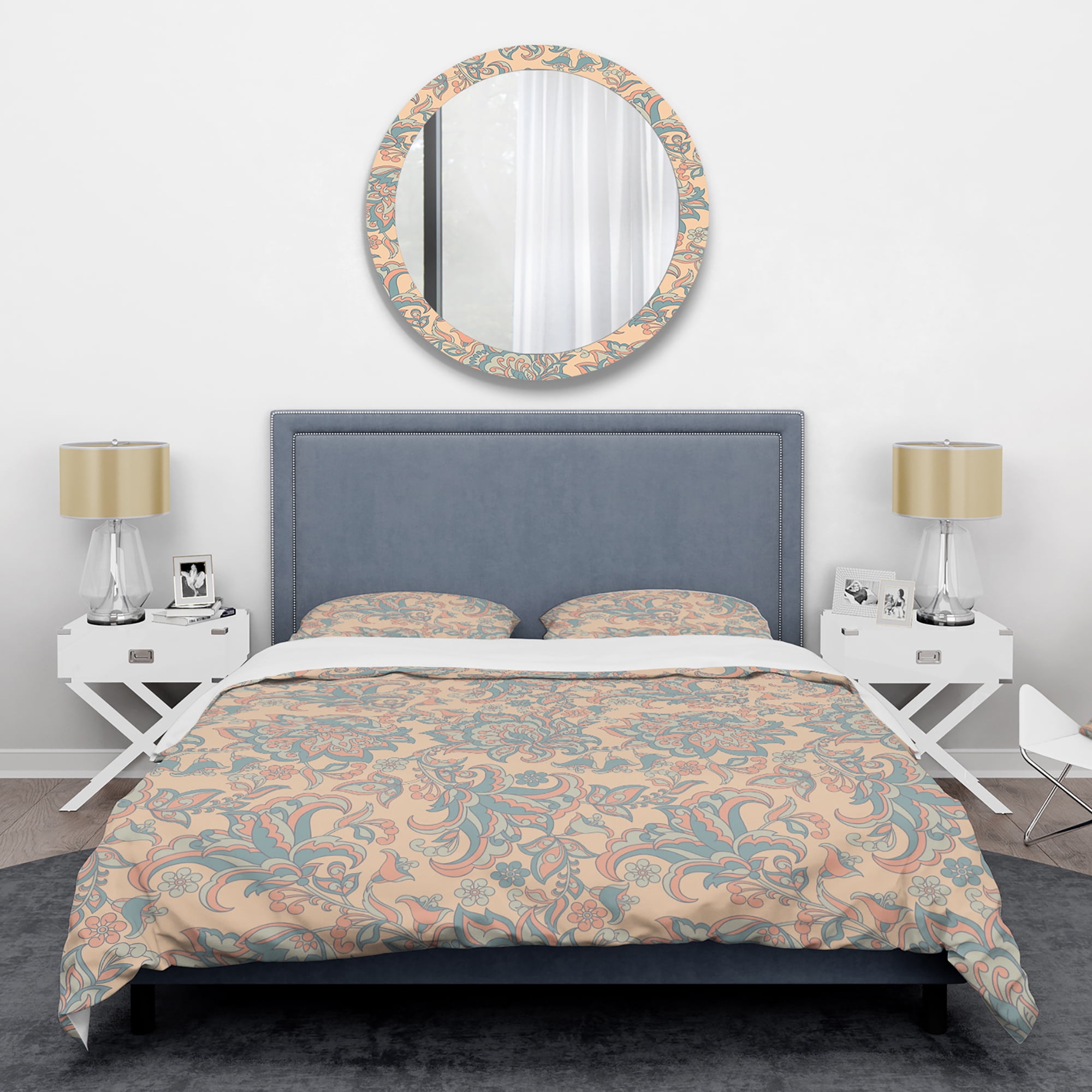Designart 'Retro Indian Floral Batik II' Mid-Century Modern Duvet Cover Set