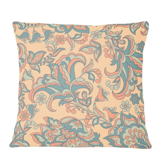 Designart Retro Indian Floral Batik II' Mid-Century Modern Throw Pillow - 12x20