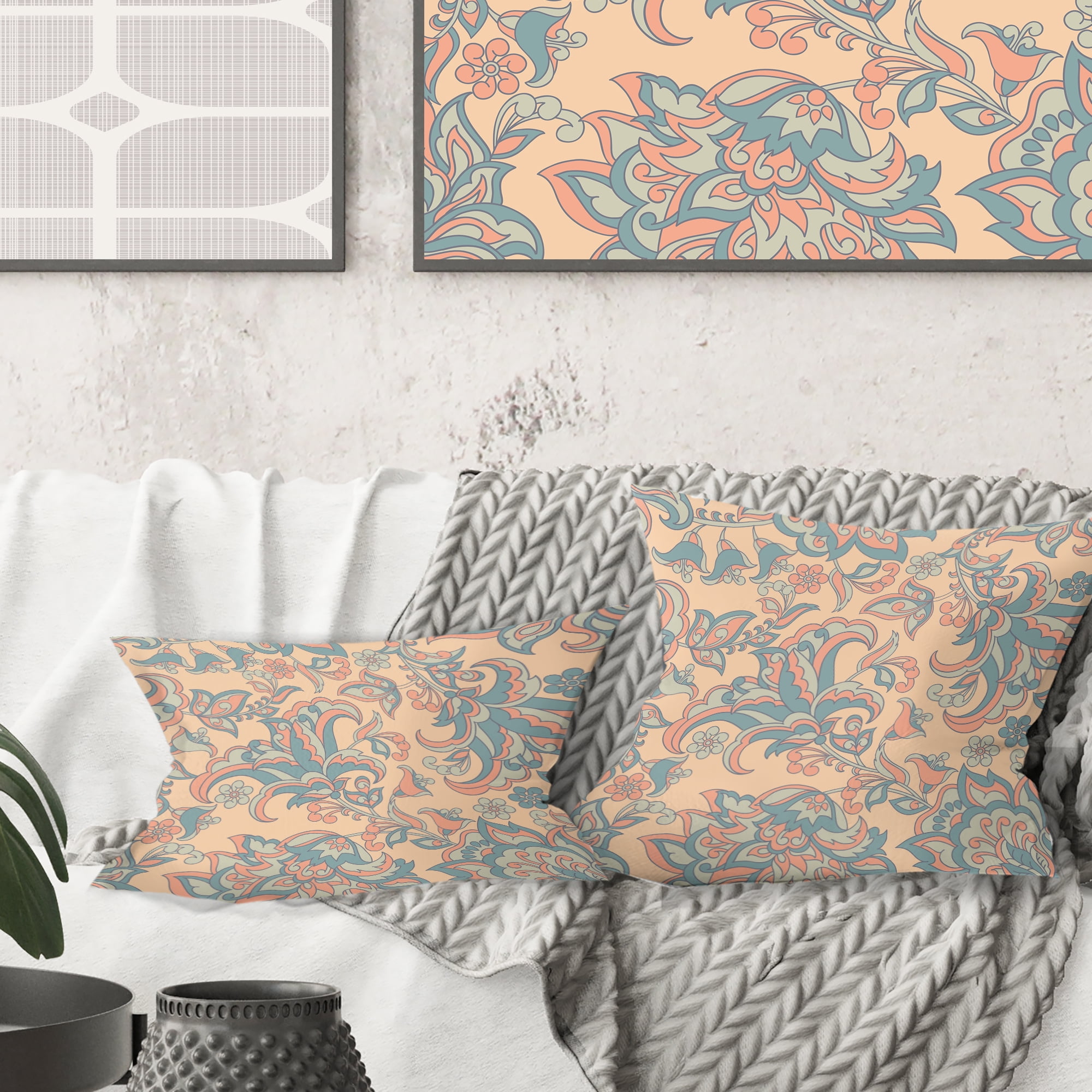Designart Retro Indian Floral Batik II' Mid-Century Modern Throw Pillow - 18x18