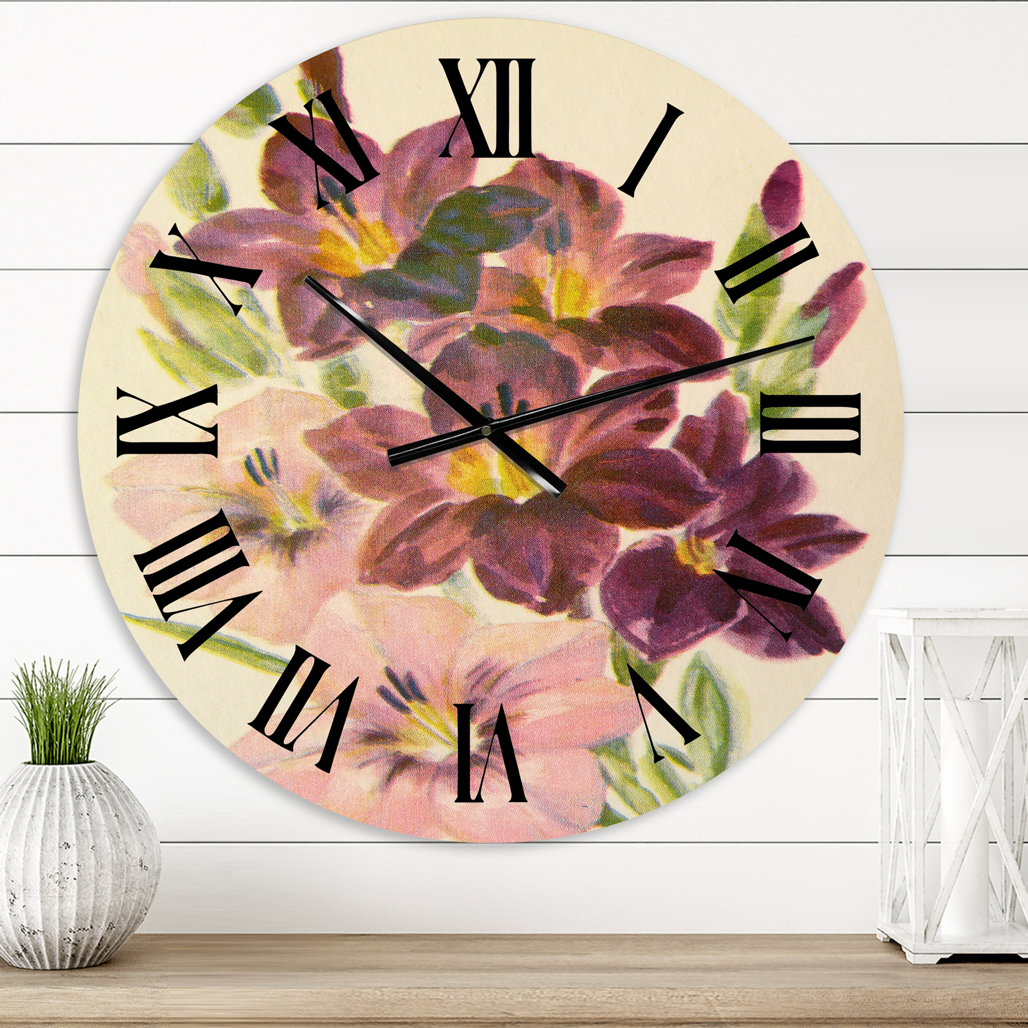 Designart 'Retro Light And Dark Pink Gladiolus' Traditional Wall Clock