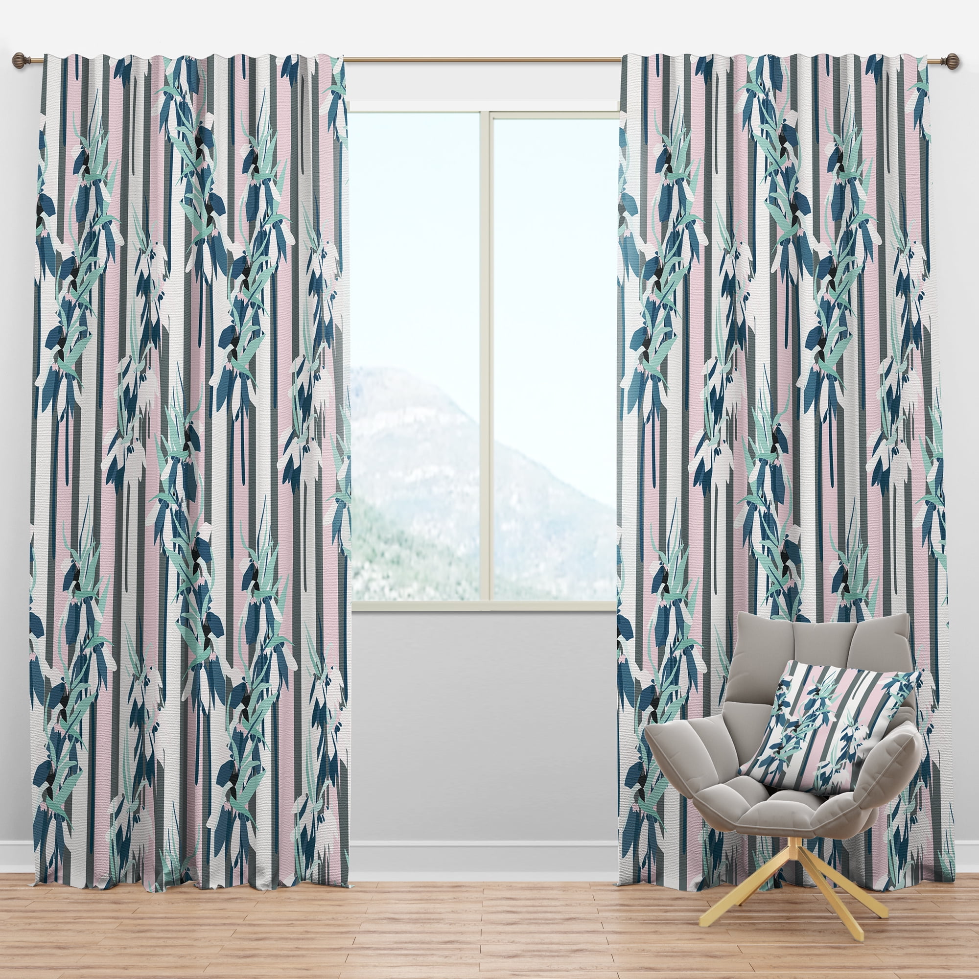 Designart 'Retro Lilies Flowers' Mid-Century Modern Blackout Curtain Panel