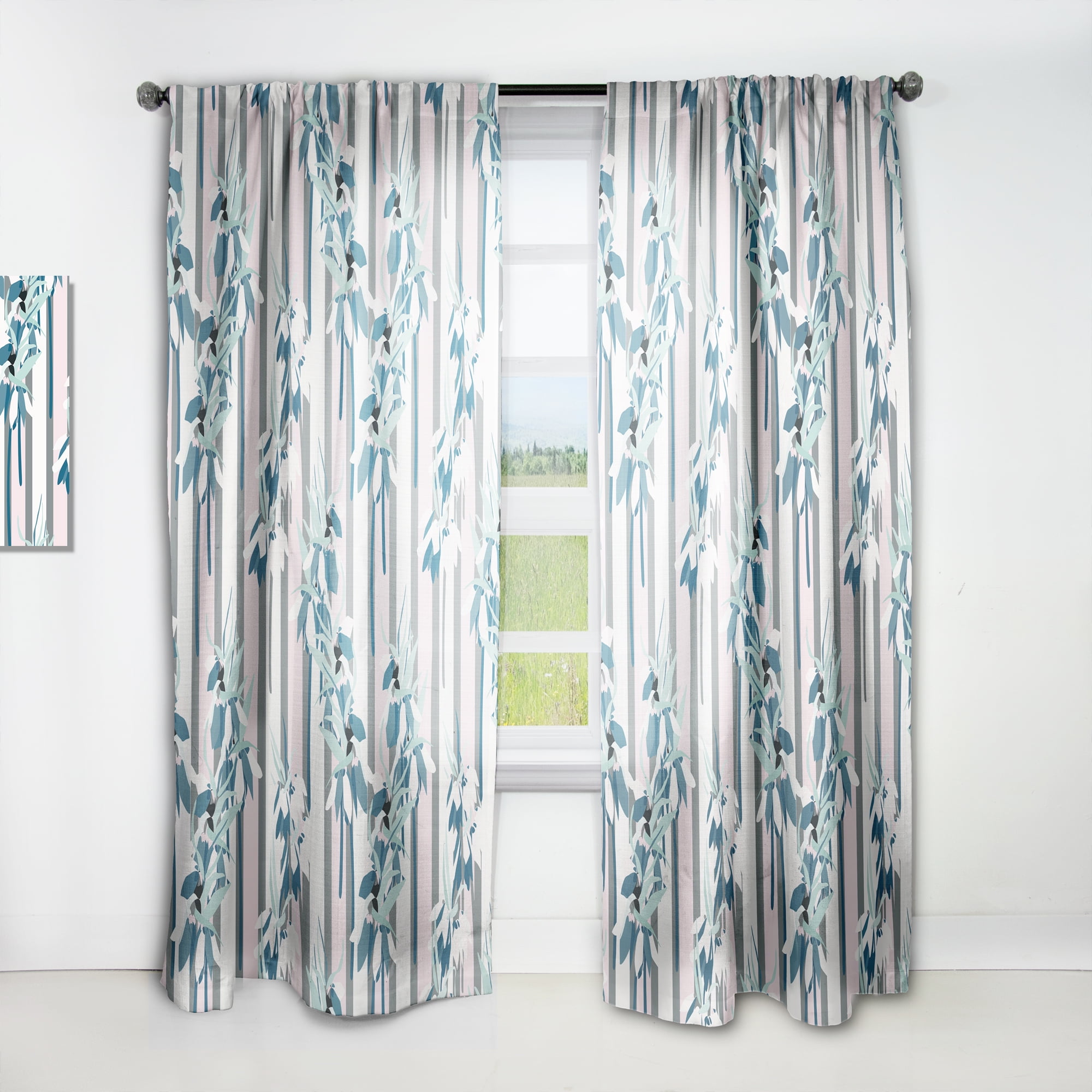 Designart 'Retro Lilies Flowers' Mid-Century Modern Curtain Panel