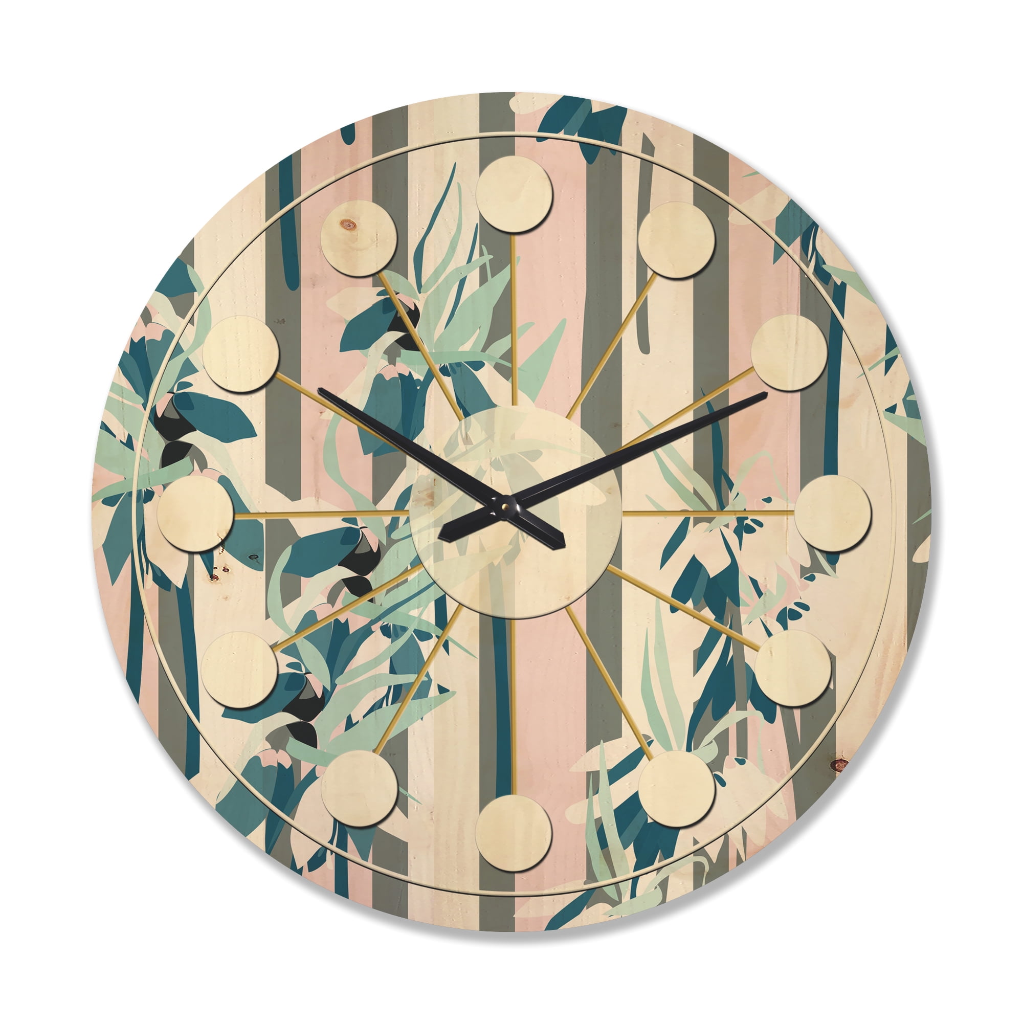 Designart 'Retro Lilies Flowers' Mid-Century Modern Wood Wall Clock
