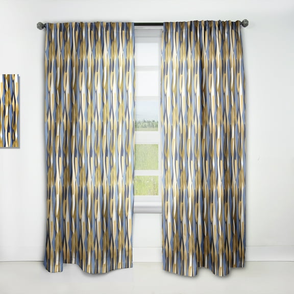 Designart 'Retro Luxury Waves In Blue and Gold I' Mid-Century Modern Curtain Panel