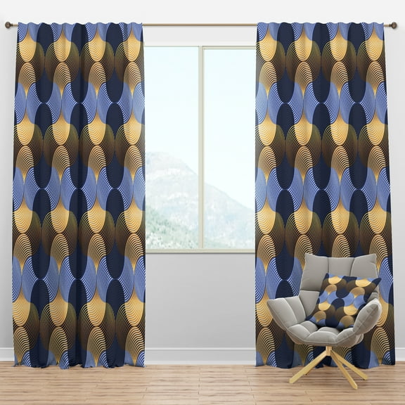 Designart 'Retro Luxury Waves In Blue and Gold II' Mid-Century Modern Blackout Curtain Panel