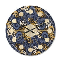 Designart 'Retro Luxury Waves In Blue and Gold III' Mid-Century Modern Wood Wall Clock