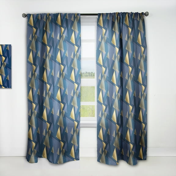 Designart 'Retro Luxury Waves In Blue and Gold IX' Mid-Century Modern Curtain Panel