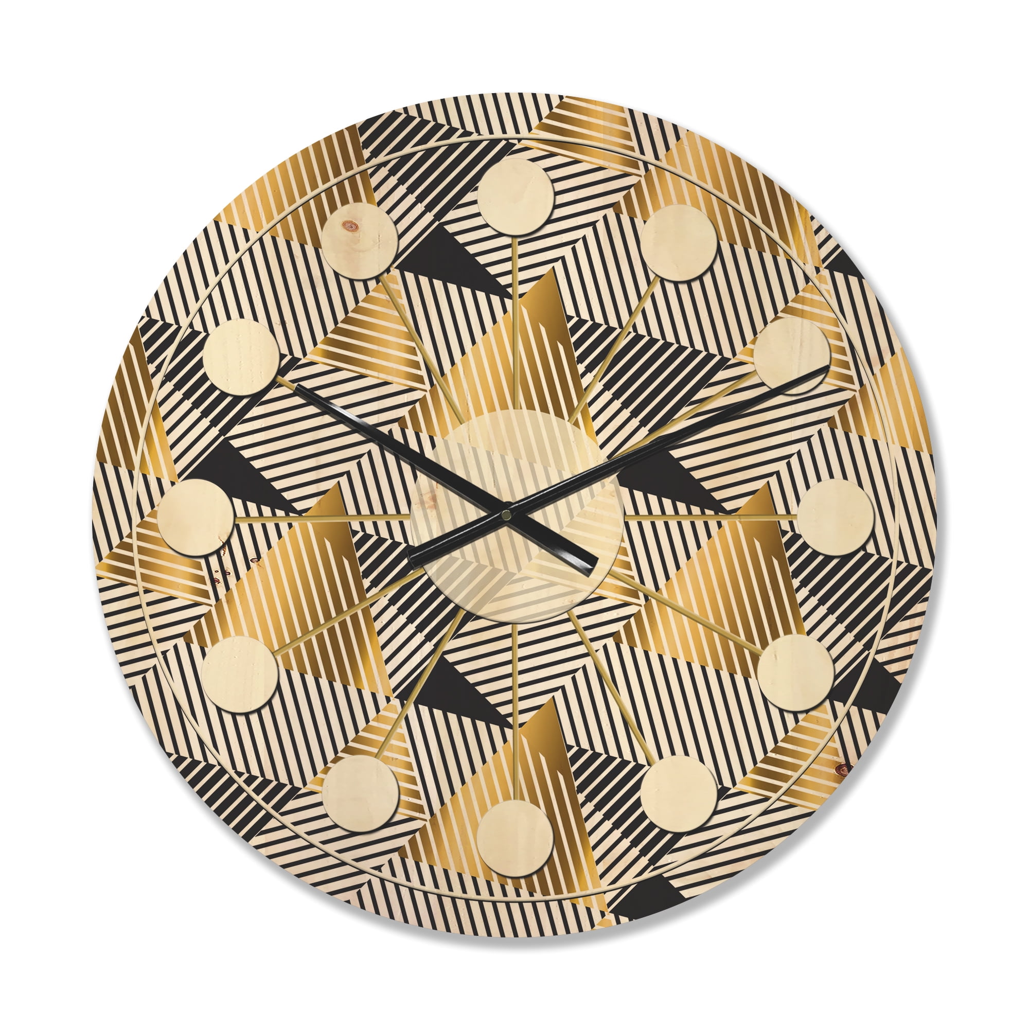Designart 'Retro Luxury Waves In Blue and Gold VI' Mid-Century Modern Wood Wall Clock