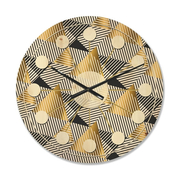 Designart 'Retro Luxury Waves In Blue and Gold VI' Mid-Century Modern Wood Wall Clock