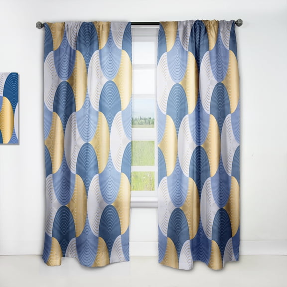 Designart 'Retro Luxury Waves In Blue and Gold X' Mid-Century Modern Curtain Panel
