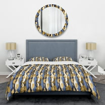 Designart 'Retro Luxury Waves In Gold And Blue I' Mid-Century Modern Duvet Cover Set