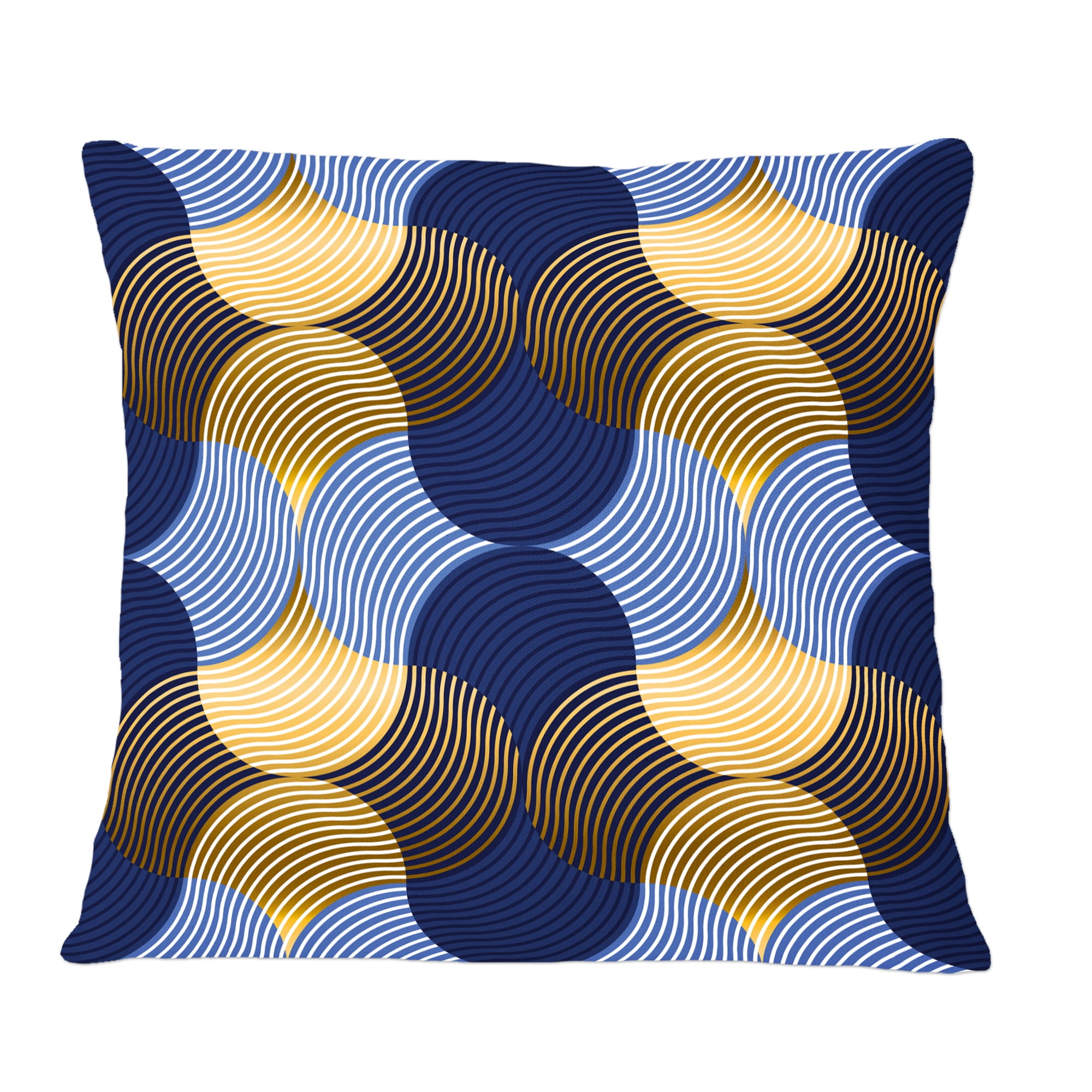 Designart Retro Luxury Waves In Gold And Blue II' Mid-Century Modern Throw Pillow - 12x20