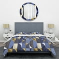 thumbnail image 1 of Designart 'Retro Luxury Waves In Gold And Blue IV' Mid-Century Modern Duvet Cover Set, 1 of 4