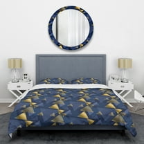Designart 'Retro Luxury Waves In Gold And Blue IX' Mid-Century Modern Duvet Cover Set