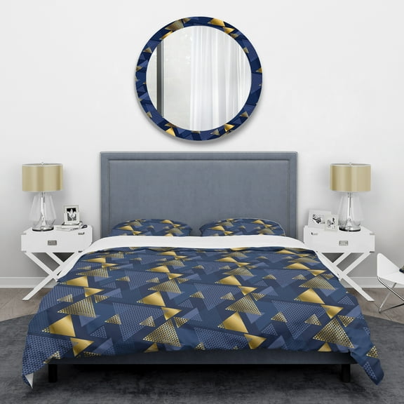 Designart 'Retro Luxury Waves In Gold And Blue IX' Mid-Century Modern Duvet Cover Set