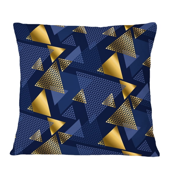 Designart Retro Luxury Waves In Gold And Blue IX' Mid-Century Modern Throw Pillow - 12x20