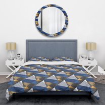 Designart 'Retro Luxury Waves In Gold And Blue V' Mid-Century Modern Duvet Cover Set