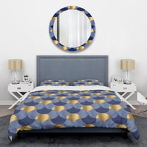 Designart 'Retro Luxury Waves In Gold And Blue VIII' Mid-Century Modern Duvet Cover Set