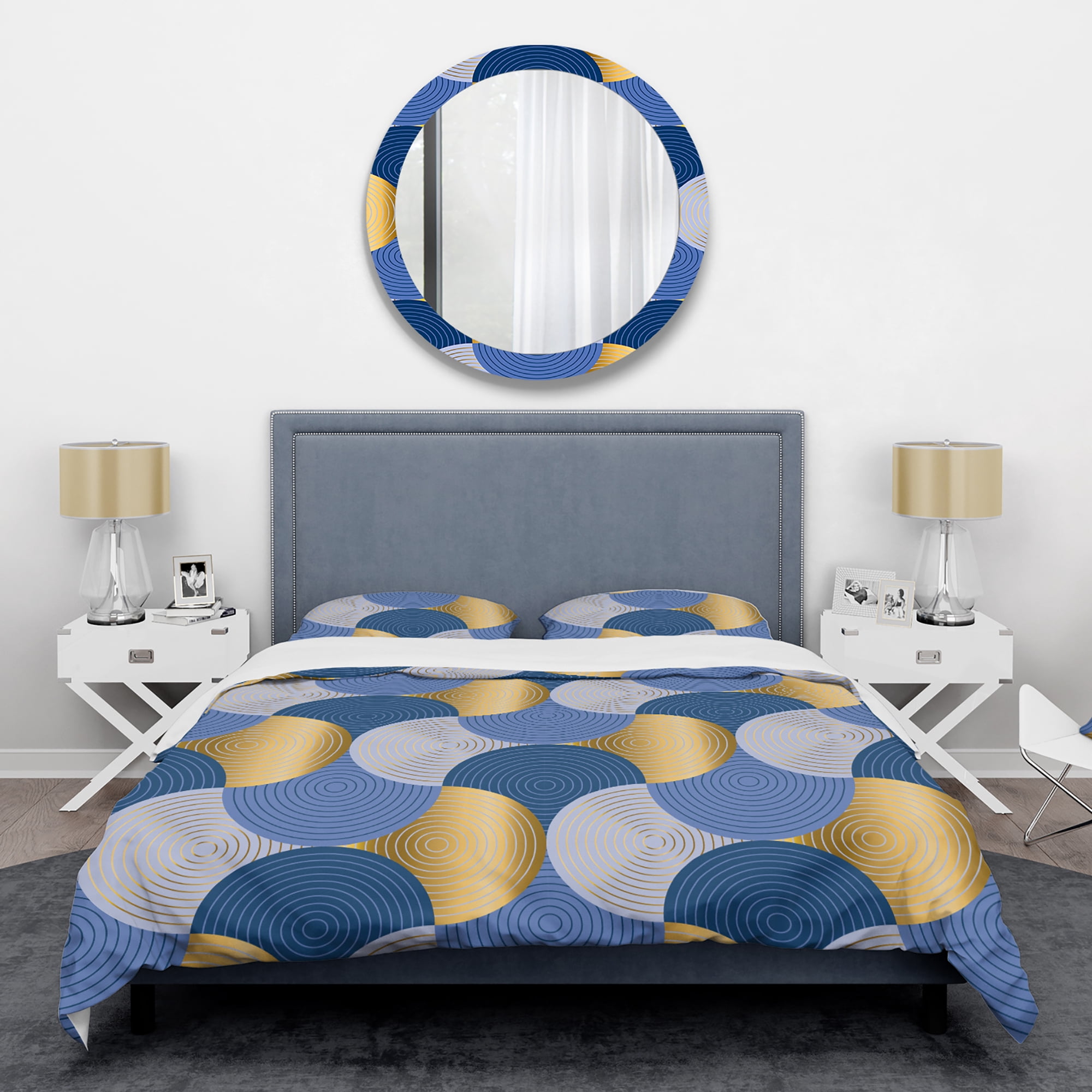 Designart 'Retro Luxury Waves In Gold And Blue X' Mid-Century Modern Duvet Cover Set