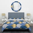 thumbnail image 1 of Designart 'Retro Luxury Waves In Gold And Blue X' Mid-Century Modern Duvet Cover Set, 1 of 4