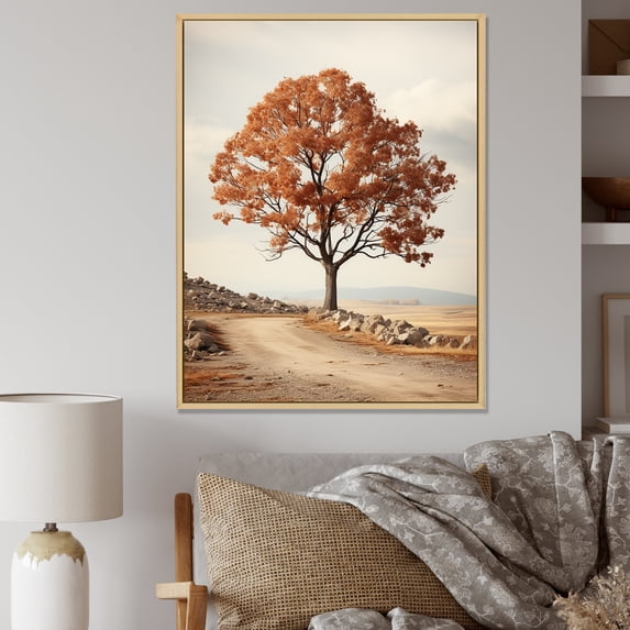 Designart "Retro Maple Tree Allure I" Tree Maple Floater Framed Canvas Art Print