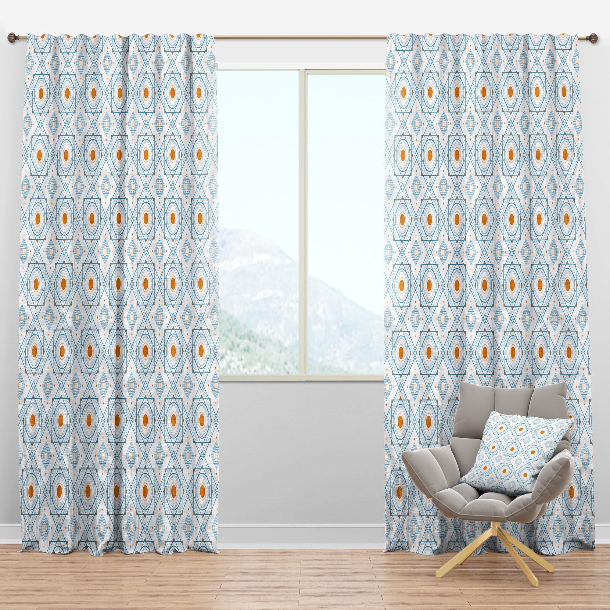 Designart 'Retro Minimal Patttern in Blue and Orange' Mid-Century Modern Blackout Curtain Panel
