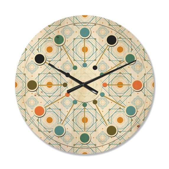 Designart 'Retro Minimal Patttern in Blue and Orange' Mid-Century Modern Wood Wall Clock