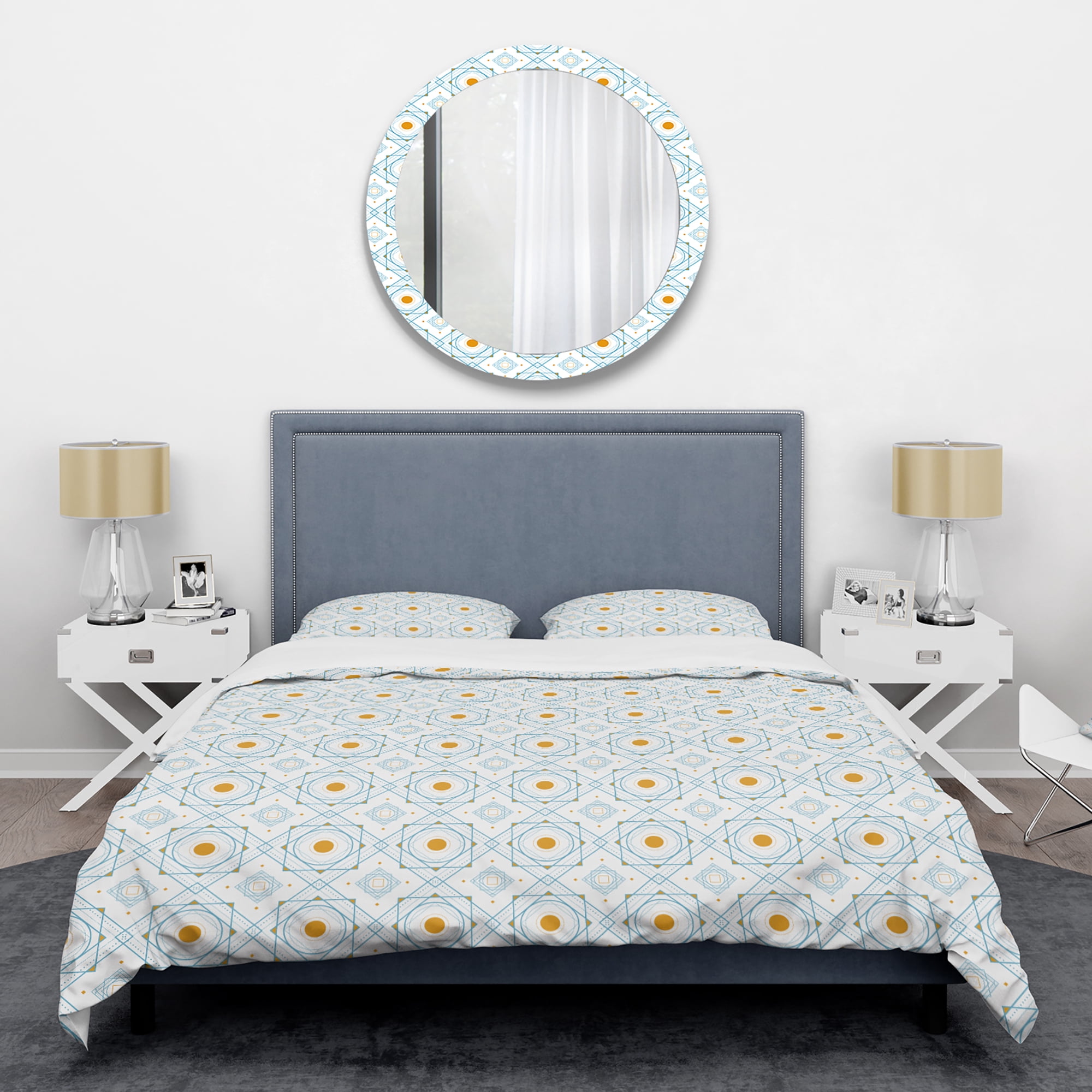 Designart 'Retro Minimal Patttern in Orange And Bluye' Mid-Century Modern Duvet Cover Set