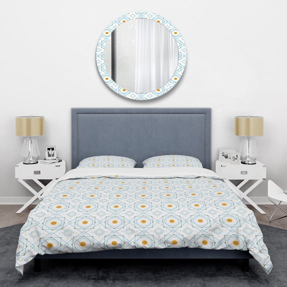 Designart 'Retro Minimal Patttern in Orange And Bluye' Mid-Century Modern Duvet Cover Set