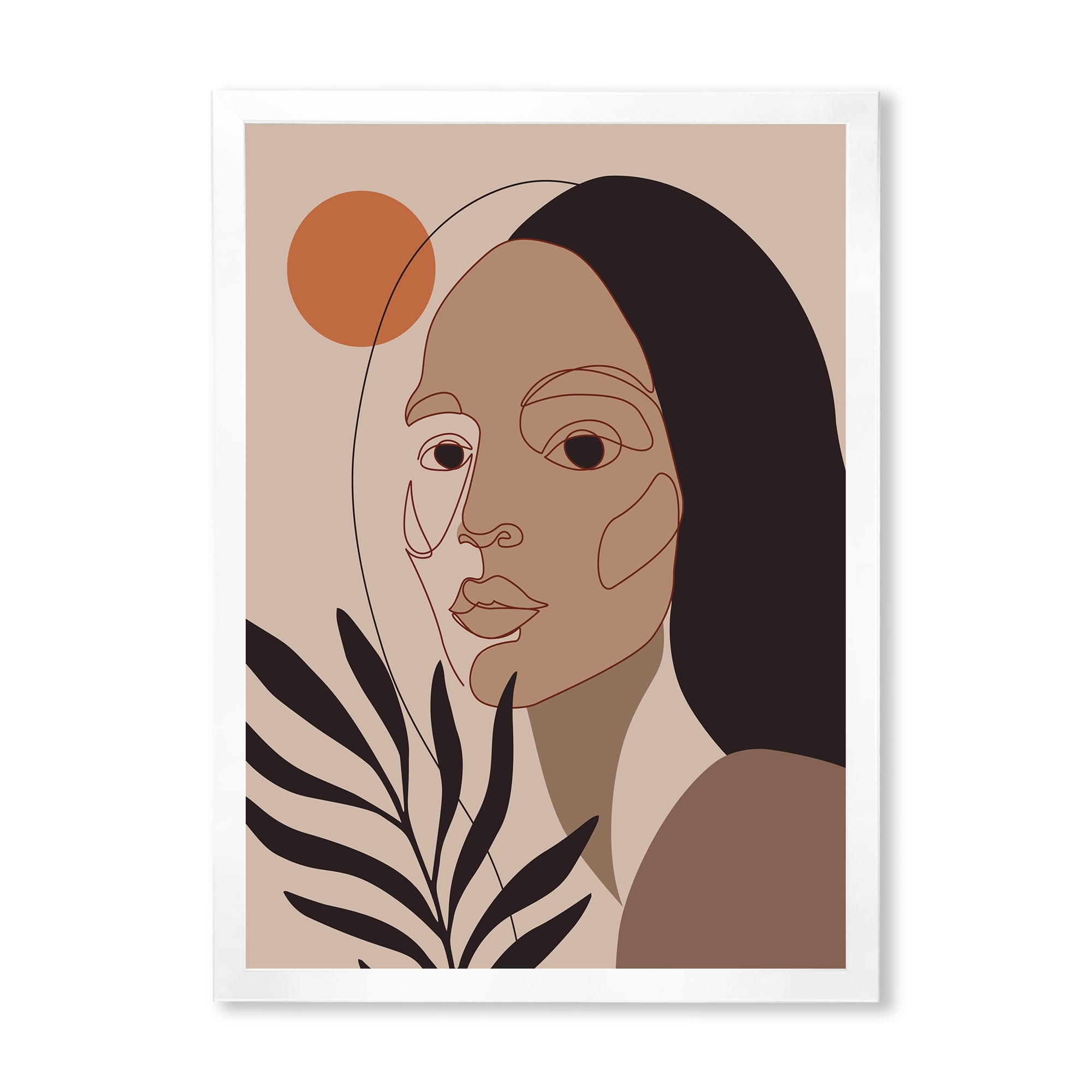 Designart 'Retro Minimal Portrait of Young Girl' Modern Framed Art Print