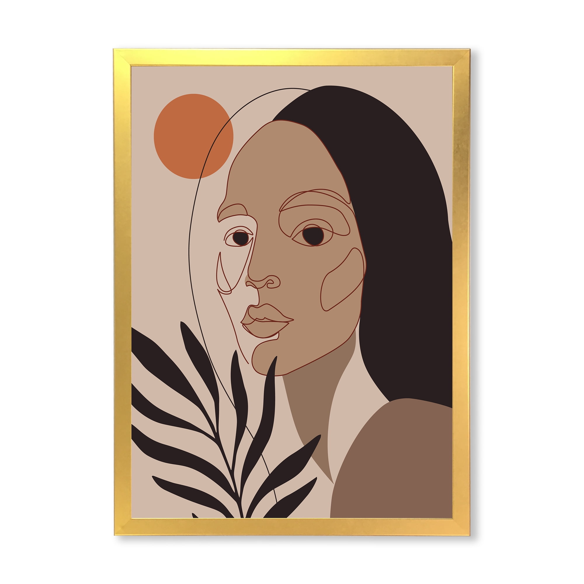 Designart 'Retro Minimal Portrait of Young Girl' Modern Framed Art Print